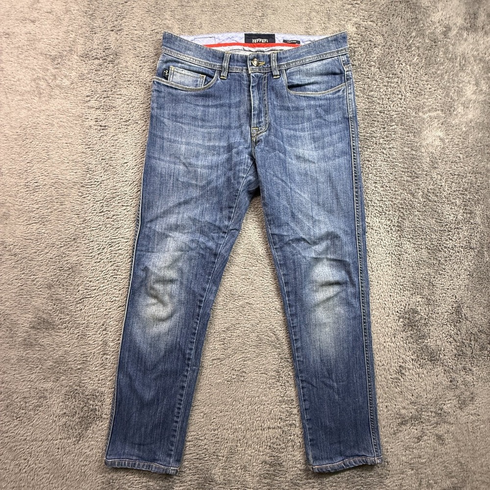 Ferrari Official Italy Mens Jeans 30x28 Skinny Slim Blue Denim Stonewash Cotton